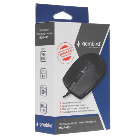 Мышь проводная Gembird MOP-430 черный