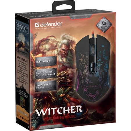 Мышь проводная Defender Witcher GM-990 RGB (52990) черный