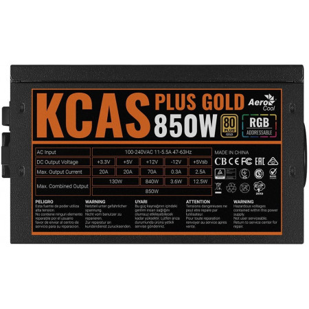Блок питания Aerocool KCAS PLUS GOLD 850W RGB (ACPG-KP85FEC.11) черный