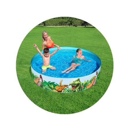 Бассейн с жёсткой стенкой BESTWAY Dinosaurous Fill N Fun 55001 (244x244х46 см) синий