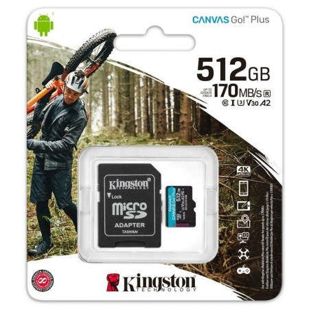 512 ГБ Карта памяти Kingston Canvas Go! Plus microSDXC (SDCG3/512GB) +адаптер черный