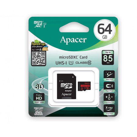 64 ГБ Карта памяти microSDXC Apacer AP64GMCSX10U5-R черный