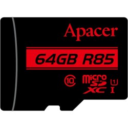 64 ГБ Карта памяти Apacer U1 R85 microSDXC (AP64GMCSX10U5-R) черный + адаптер