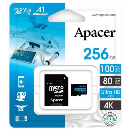 256 ГБ Карта памяти Apacer microSDXC (AP256GMCSX10U7-R) черный + адаптер