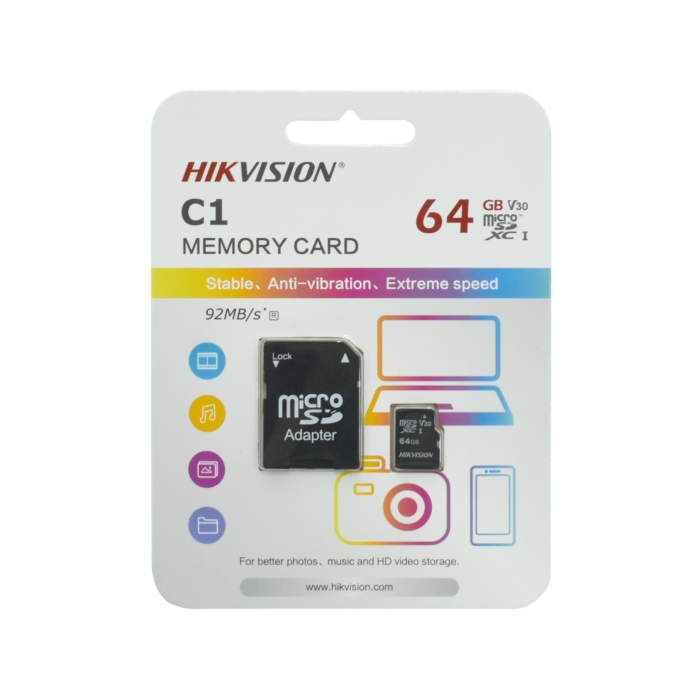 64 ГБ Карта памяти microSDHC Hikvision HS-TF-C1/64G + адаптер