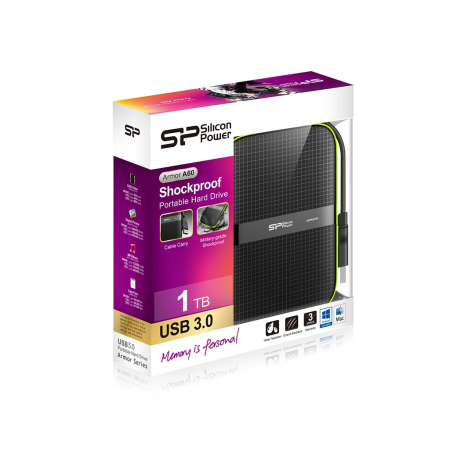 1 ТБ Внешний жесткий диск Silicon Power A60 (SP010TBPHDA60S3K) черный/зеленый