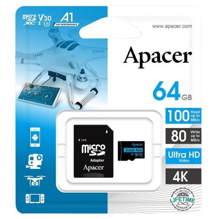 64 ГБ Карта памяти Apacer microSDXC (AP64GMCSX10U7-R) черный + адаптер