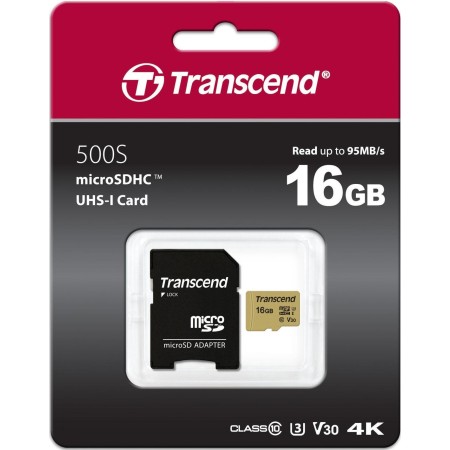 16 ГБ Карта памяти Transcend microSDHC (TS16GUSD500S) + адаптер черный