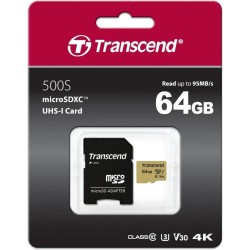 64 ГБ Карта памяти Transcend 500S microSDXC (TS64GUSD500S) черный + адаптер