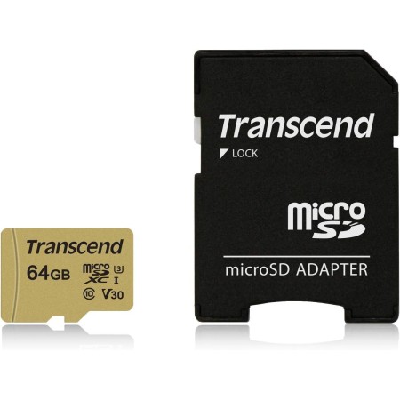 64 ГБ Карта памяти Transcend 500S microSDXC (TS64GUSD500S) черный + адаптер