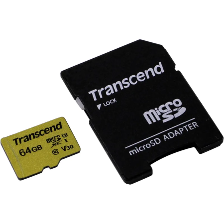 64 ГБ Карта памяти Transcend 500S microSDXC (TS64GUSD500S) + адаптер черный