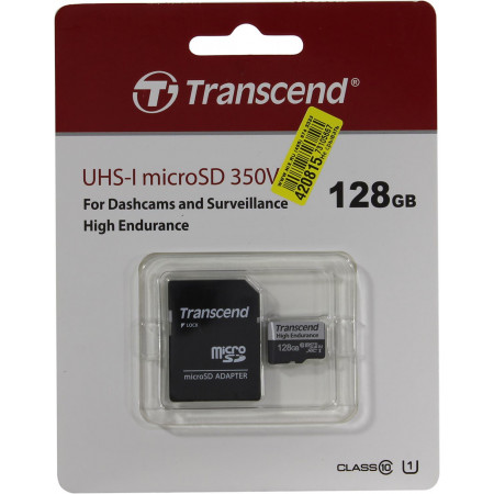 128 ГБ карта памяти Transcend microSDXC (TS128GUSD350V) + адаптер черный