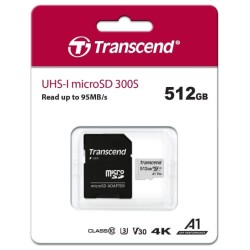 512 ГБ Карта памяти Transcend 300S microSDХС (TS512GUSD300S-A) белый + адаптер