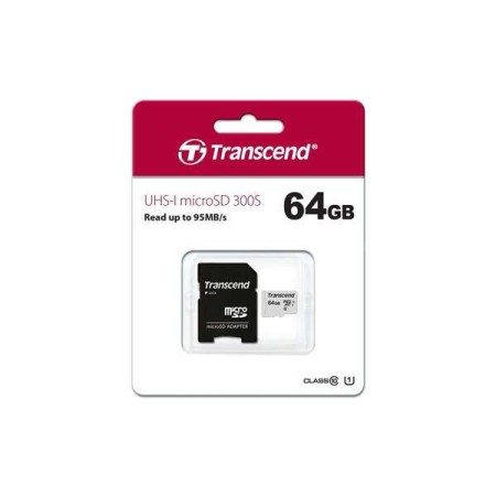 64 ГБ карта памяти Transcend microSDХС (TS64GUSD300S-A) + адаптер белый