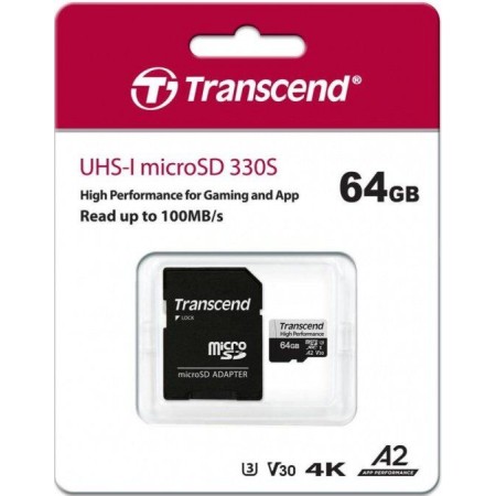 64 ГБ Карта памяти Transcend High Performance microSDХС (TS64GUSD330S) + адаптер черный