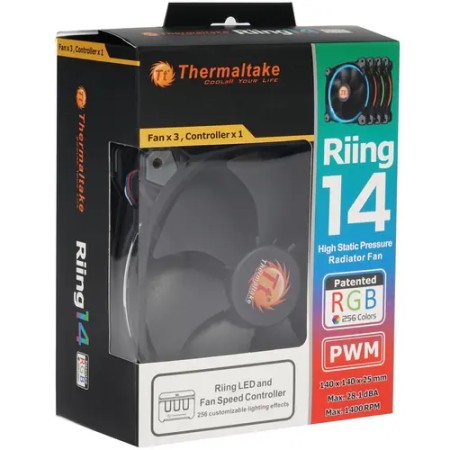 Комплект вентиляторов Thermaltake Riing 14 LED RGB 256 Colors 3-Fan Pack (CL-F043-PL14SW-B) 3 шт черный