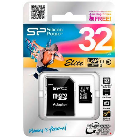 32 ГБ Карта памяти Silicon Power Elite microSDHC (SP032GBSTHBU1V10SP) + адаптер черный