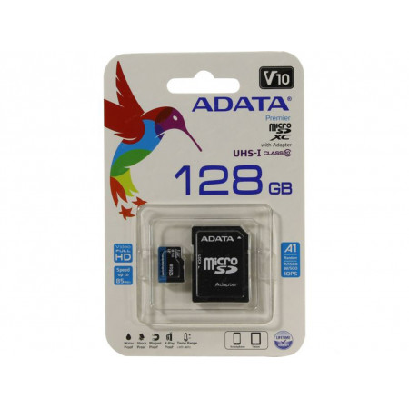 128 ГБ Карта памяти ADATA microSDXC (AUSDX128GUICL10A1-RA1) + адаптер черный