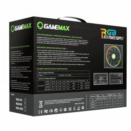 Блок питания GameMax RGB 1050W STD Rainbow (213908500003) черный