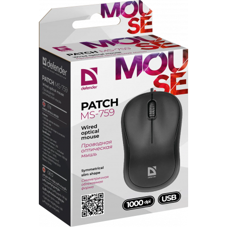 Мышь проводная Defender Patch MS-759 (52759) черный