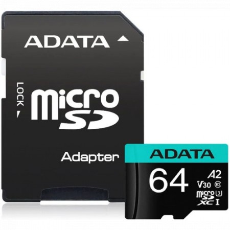 64 ГБ Карта памяти ADATA Premier Pro microSDXC (AUSDX64GUI3V30SA2-RA1) + адаптер черный