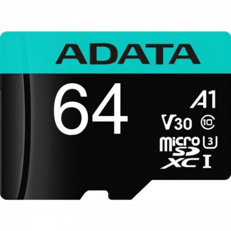 64 ГБ Карта памяти ADATA Premier Pro microSDXC (AUSDX64GUI3V30SA2-RA1) + адаптер черный
