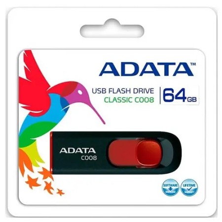64 ГБ USB Флеш-накопитель ADATA C008 (AC008-64G-RKD) черно-красный