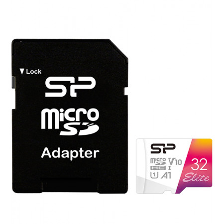 32 ГБ Карта памяти Silicon Power microSDHC (SP032GBSTHBV1V20SP) + адаптер белый