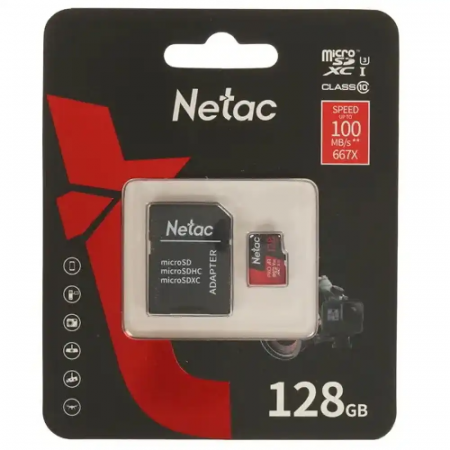 128 ГБ Карта памяти Netac P500 Extreme Pro microSDXC (NT02P500PRO-128G-R) + адаптер черный