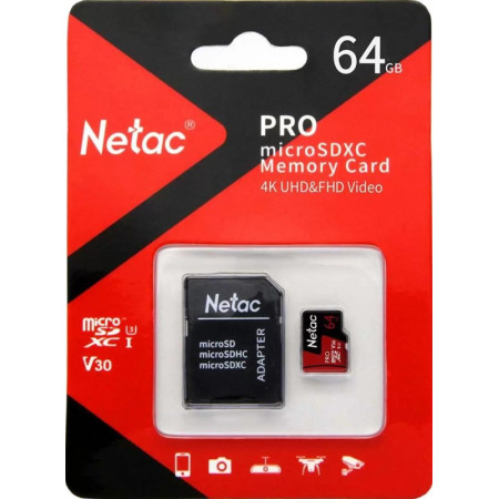 64 ГБ Карта памяти Netac P500 Extreme Pro microSDXC (NT02P500PRO-064G-R) + адаптер черный