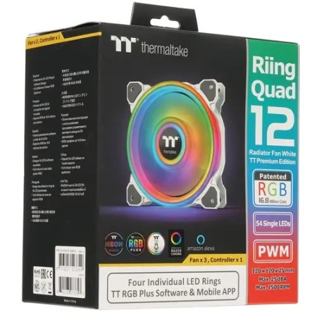 Комплект вентиляторов Thermaltake Riing Quad 12 RGB Radiator Fan White TT Premium Edition (CL-F100-PL12SW-A) 3 шт белый