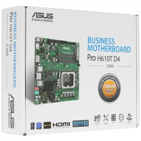 Материнская плата ASUS Pro H610T D4-CSM зеленый