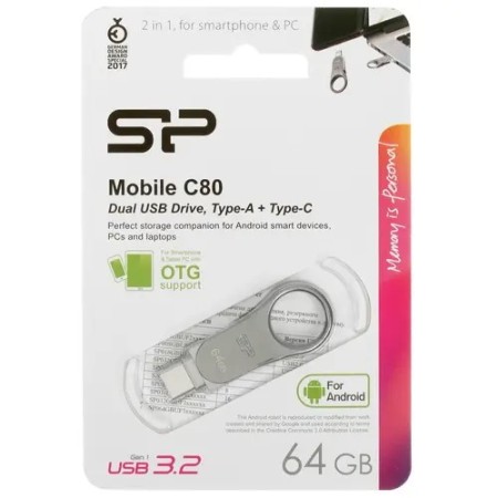 64 ГБ USB Флеш-накопитель Silicon Power Mobile C80 (SP064GBUC3C80V1S) серебристый