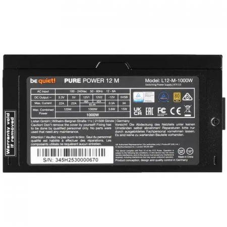 Блок питания be quiet! PURE POWER 12 M FM (BN345) черный