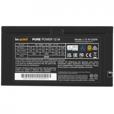 Блок питания be quiet! Pure Power 12 M 550W (BN341) черный