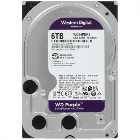 6 ТБ Жесткий диск Western Digital Purple Surveillance (WD64PURZ) серый