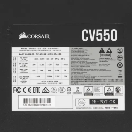 Блок питания Corsair CV550 (CP-9020210-EU) черный
