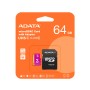 64 ГБ Карта памяти ADATA microSDXC (AUSDX64GUICL10-RA1) + адаптер розовый