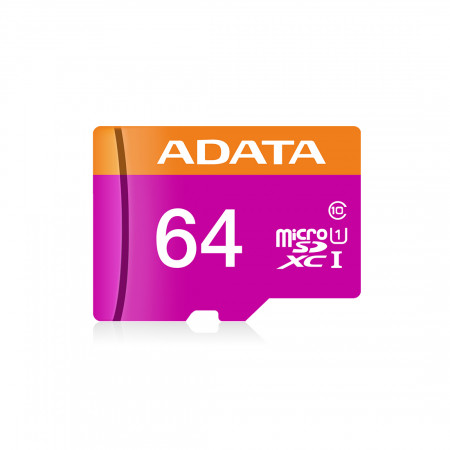 64 ГБ Карта памяти ADATA microSDXC (AUSDX64GUICL10A1-RA1) + адаптер розовый