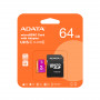 64 ГБ Карта памяти ADATA microSDXC (AUSDX64GUICL10A1-RA1) + адаптер розовый