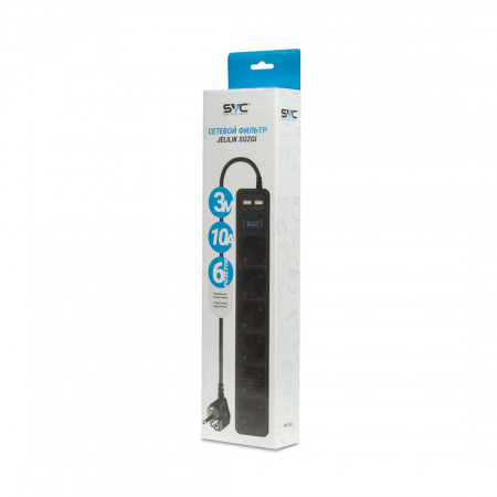 Сетевой фильтр SVC ZC6S-30M-USB черный 3 м