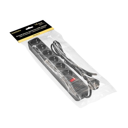 Сетевой фильтр ExeGate SP-6-USB-1.8B черный 1.8 м