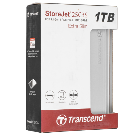 1 ТБ Внешний жесткий диск Transcend StoreJet 25C3S (TS1TSJ25C3S) серебристый