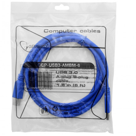 Кабель USB 3.0 Type-A - USB 3.0 Type-B Cablexpert CCP-USB3-AMBM-6 1.8 м синий