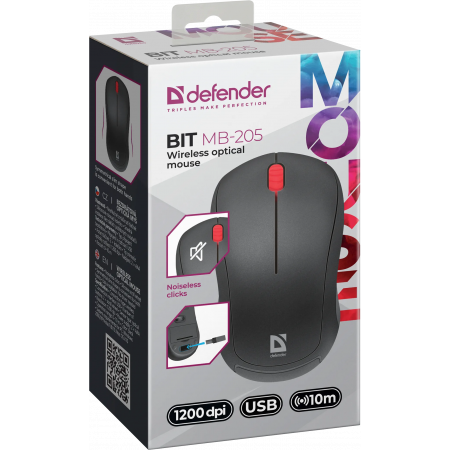 Мышь беспроводная Defender BIT MB-205 (52205) чёрный