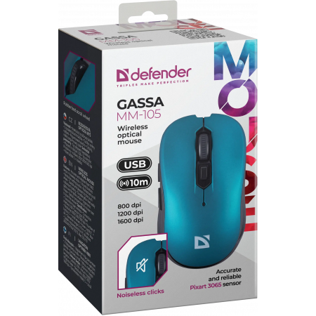 Мышь беспроводная Defender GASSA MM-105 (52102) бирюзовый