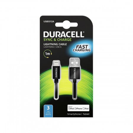 Кабель Lightning 8-pin MFI - USB 2.0 Type-A Duracell USB5012A 1 м черный