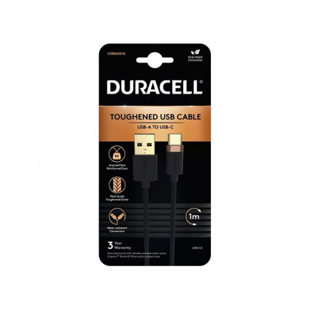 Кабель USB Type-C - USB 2.0 Type-A Duracell USB6061A 1 м черный