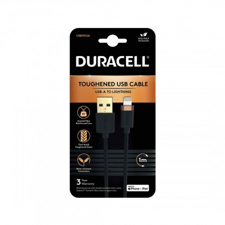 Кабель Lightning 8-pin MFI - USB 2.0 Type-A Duracell USB7012A 1 м черный