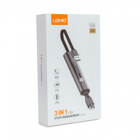 Кабель Lightning+Micro USB+USB Type С - USB 2.0 Type-A LDNIO LC99 0.3 м серый